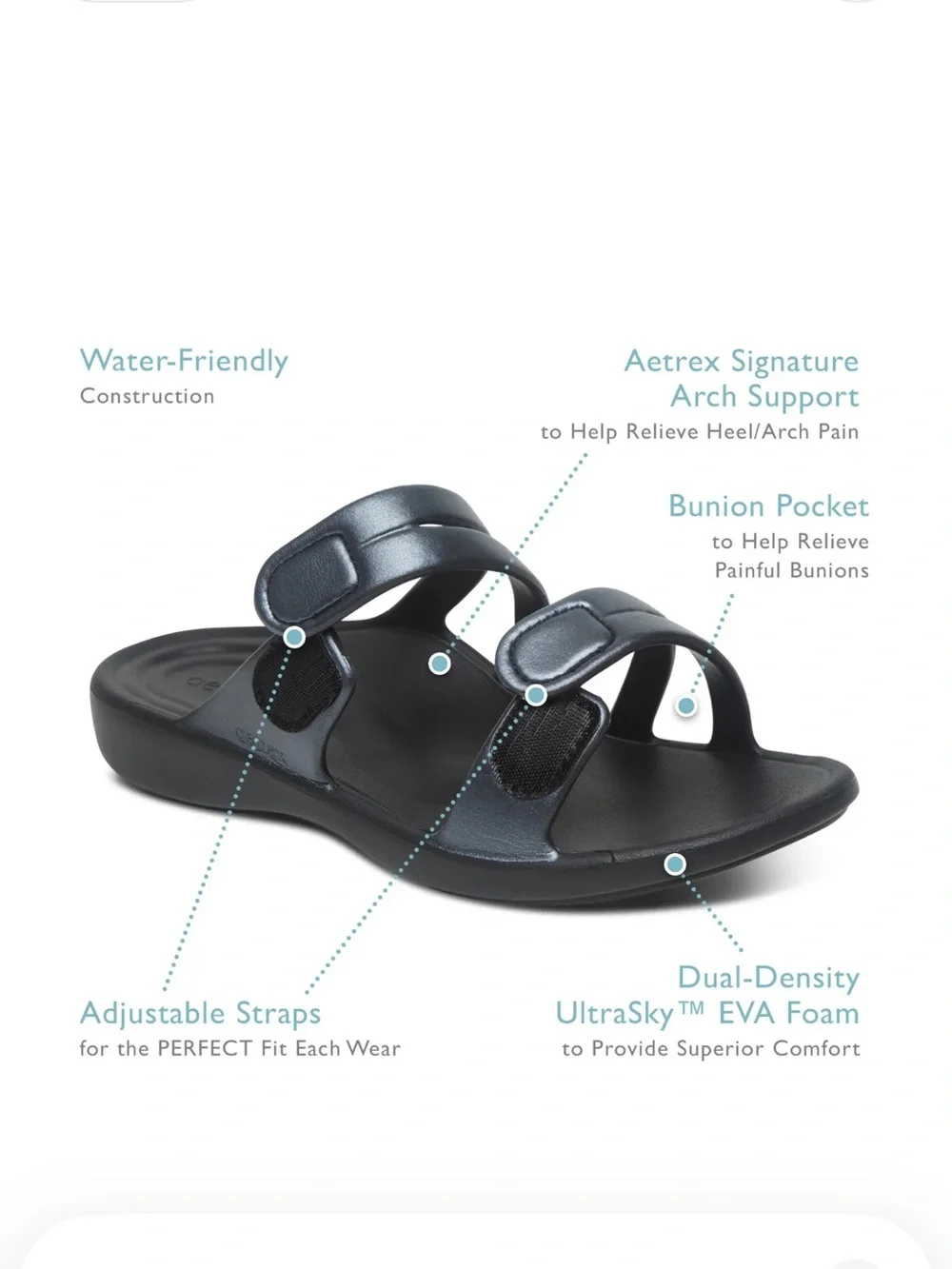 Aetrex Janey Sport Slide NWT Women’s 10 Sandals Grey Velcro Beach Travel Cruise